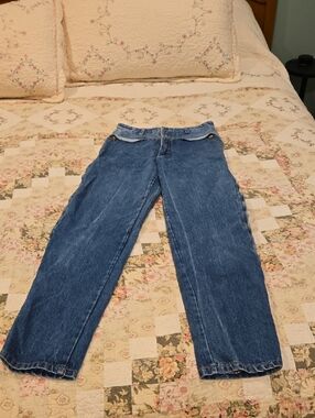 Vintage 80's Women's Blue Denim Jeans With Zipper Sides For Barrel Jean Look